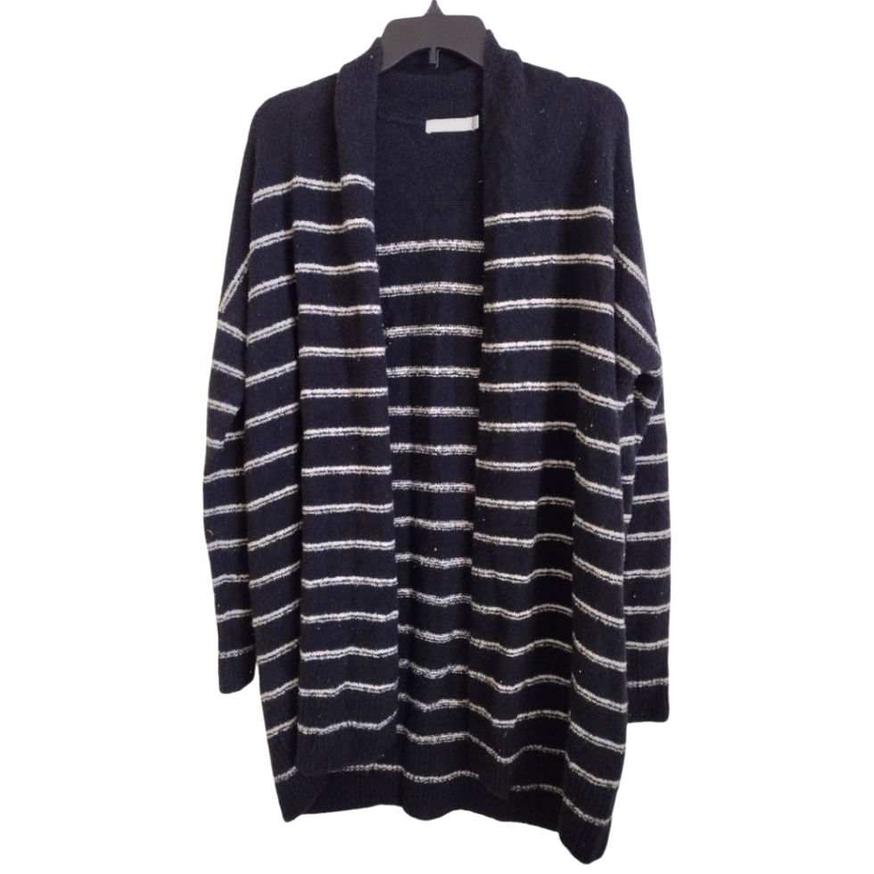 Vince Dark Navy And Off White Striped Long Wool Blend Open Cardigan Size Medium